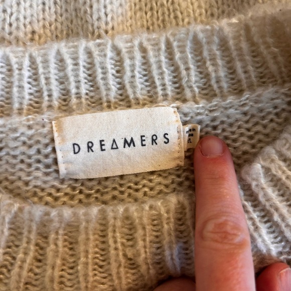 Dreamers oversize Striped Cream pink and Brown Women's Sweater - Picture 2 of 13